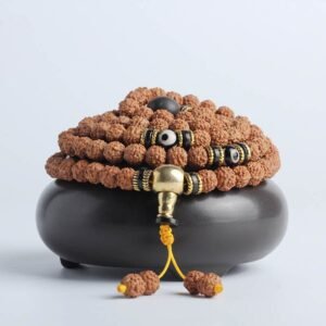 108 Mala Beads Rudraksha Bodhi Seed Dzi Bead Luck Wealth Bracelet